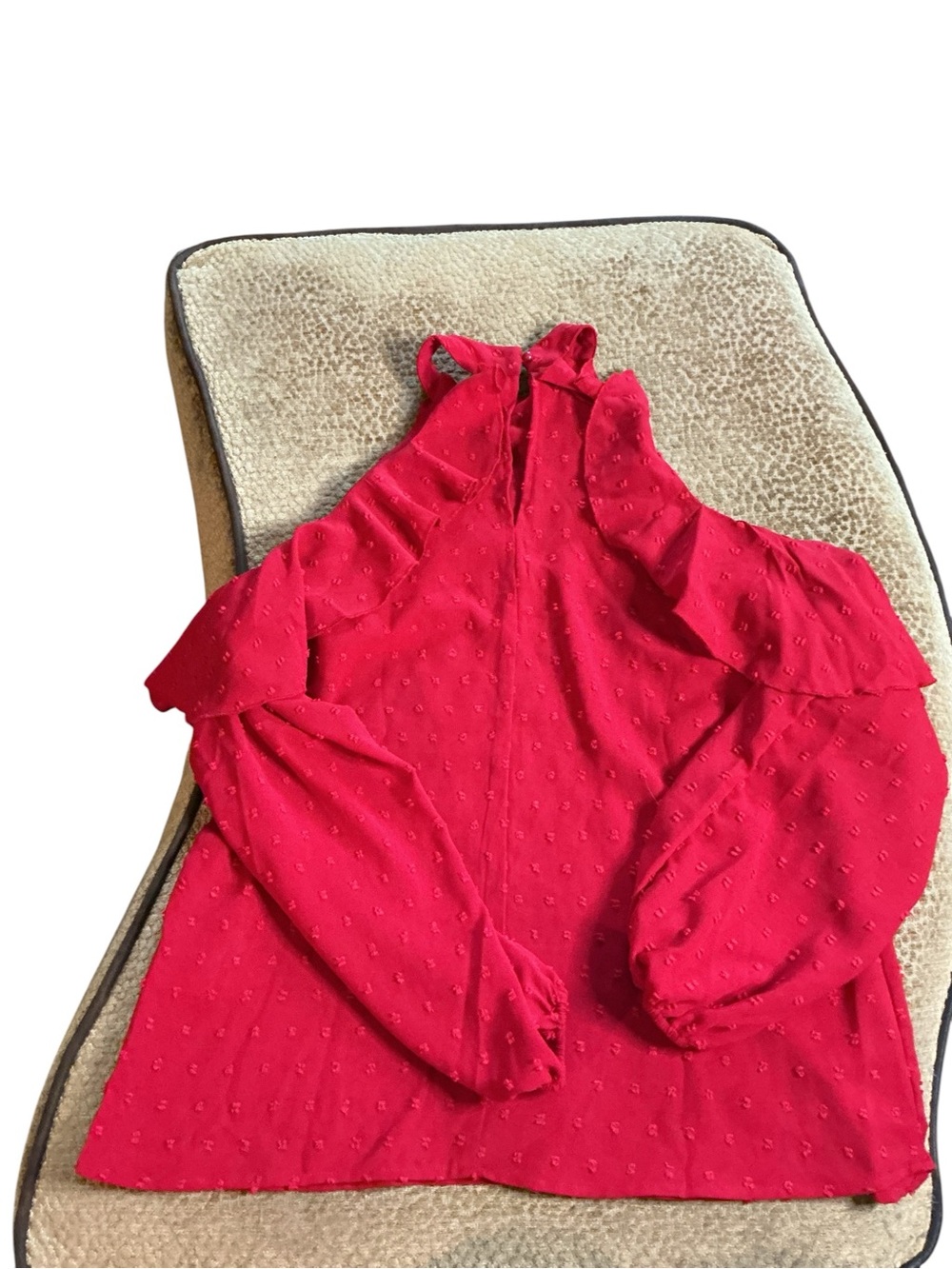 Women’s Red Ruffle Cold-Shoulder Blouse - Picture 2 of 3